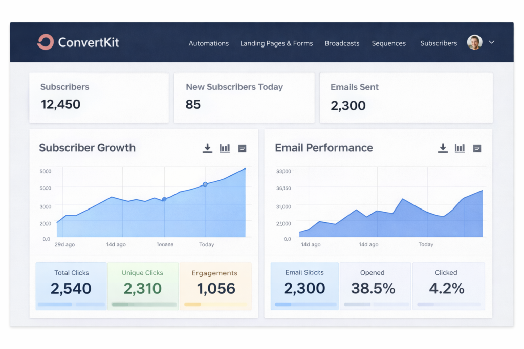 Expose World ConvertKit dashboard expose world